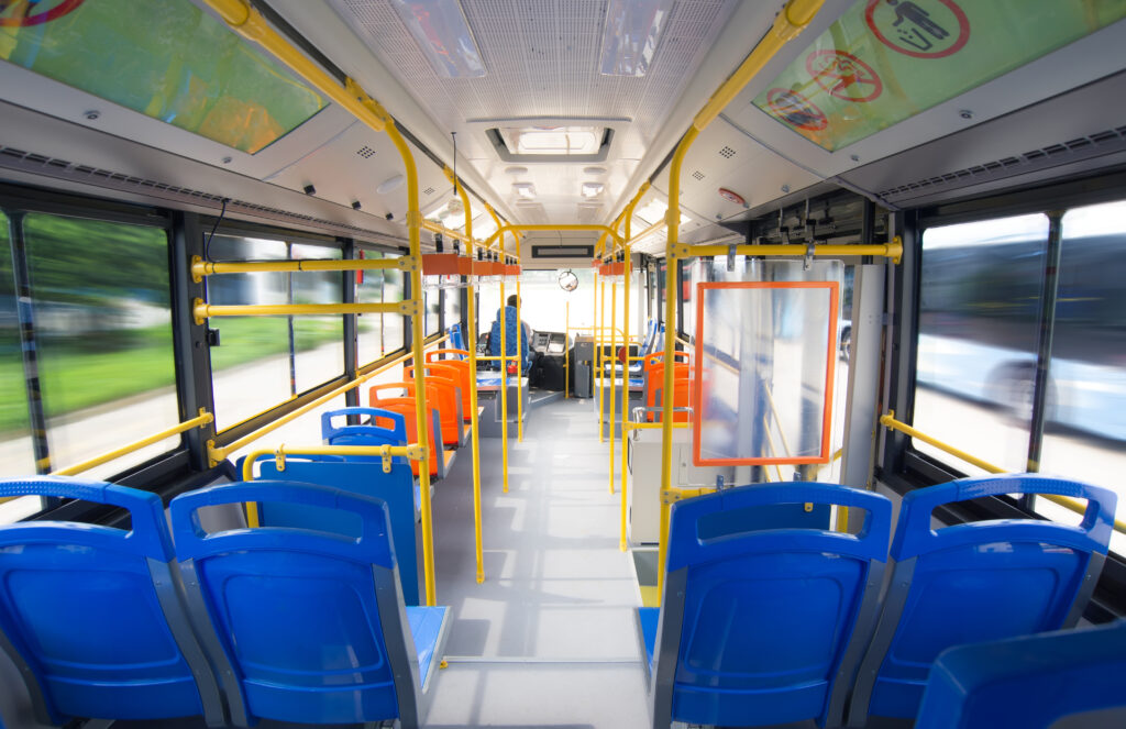 Inside of a city bus